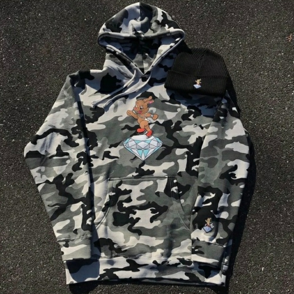 Icy Rabbit Camo Skater Hoodie (Medium)- RARE